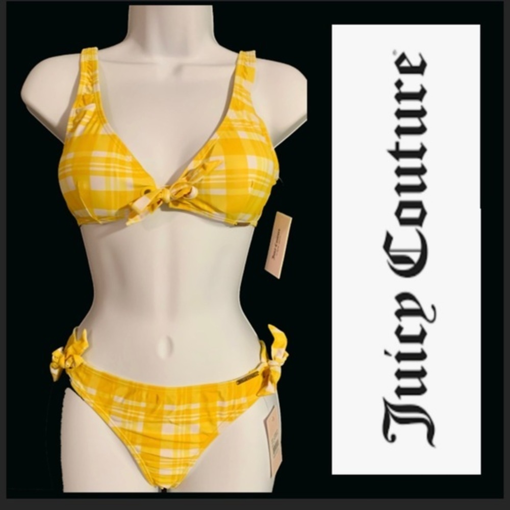 Juicy Couture yellow plaid bikini set NWT